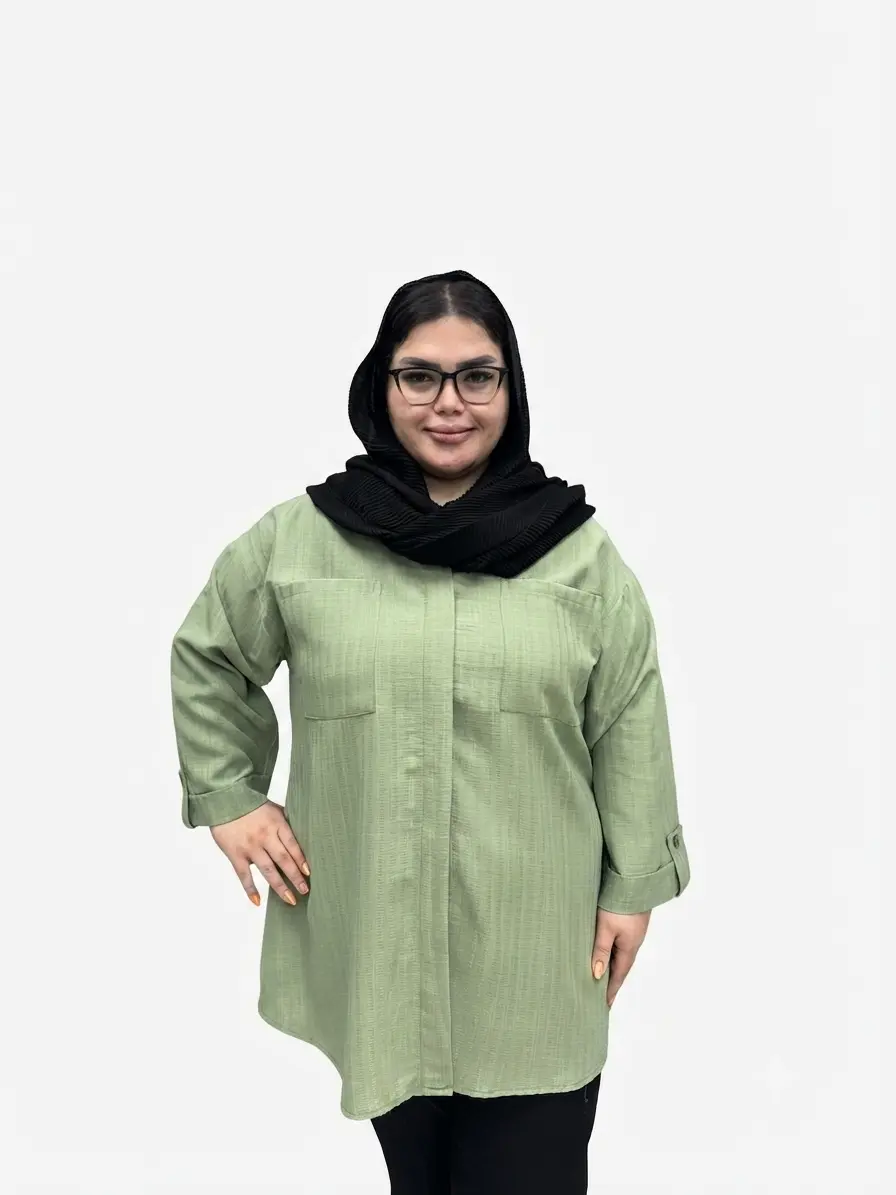شومیز سایز بزرگ زنانه نخی لینن مدل پشت دکمه (راه راه عمودی)